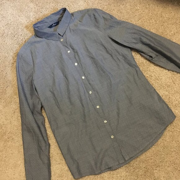 Tom Tailor Grey and White Dot Texture Cotton Button Down Dress Shirt - Picture 9 of 14